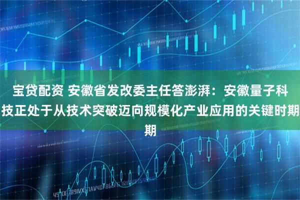 宝贷配资 安徽省发改委主任答澎湃：安徽量子科技正处于从技术突破迈向规模化产业应用的关键时期